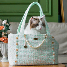 Load image into Gallery viewer, Cat Looking Out of Mint Green Arkika Cat Shoulder Bag | MissyMoMo
