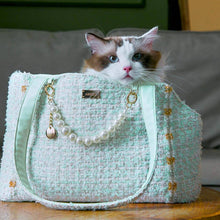 Load image into Gallery viewer, Cat Looking Out of Mint Green Arkika Cat Shoulder Bag | MissyMoMo
