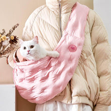 Load image into Gallery viewer, Person Carrying Cat in Pink Arkika Cat Sling Bag | MissyMoMo
