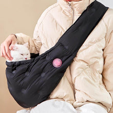 Load image into Gallery viewer, Person Carrying Cat in Black Arkika Cat Sling Bag | MissyMoMo
