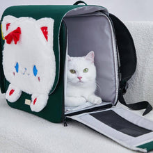 Load image into Gallery viewer, White Cat in Green Arkika Whiskers Wonders Cat Backpack | MissyMoMo
