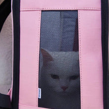 Load image into Gallery viewer, Cat Seeing Out of the Arkika Whiskers Wonders Pink Cat Backpack | MissyMoMo
