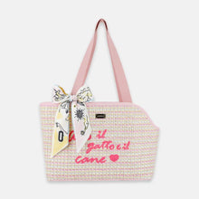 Load image into Gallery viewer, Arkika Woven Cat Carrier With Pink Handles and Printed Scarf | MissyMoMo
