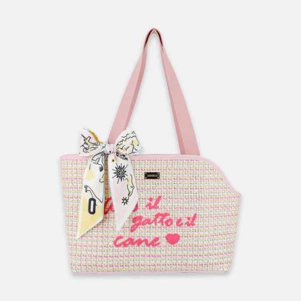 Arkika Woven Cat Carrier With Pink Handles and Printed Scarf | MissyMoMo