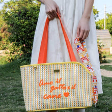 Load image into Gallery viewer, Holding Yellow Arkika Woven Cat Carrier | MissyMoMo
