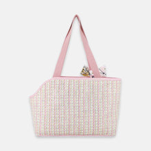 Load image into Gallery viewer, Back of Arkika Woven Cat Carrier With Pink Handles and Printed Scarf | MissyMoMo
