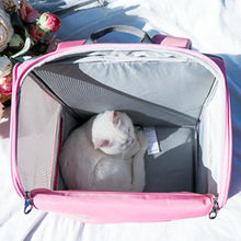 Load image into Gallery viewer, White Cat Inside Pink Arkika Travel Cat Backpack | MissyMoMo
