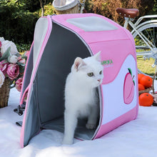 Load image into Gallery viewer, White Cat Getting Out of  Pink Arkika Travel Cat Backpack | MissyMoMo
