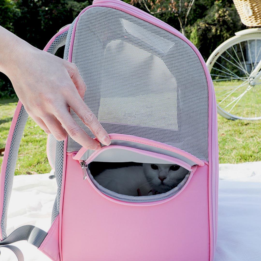 Side Mesh Opening of Pink Arkika Travel Cat Backpack | MissyMoMo