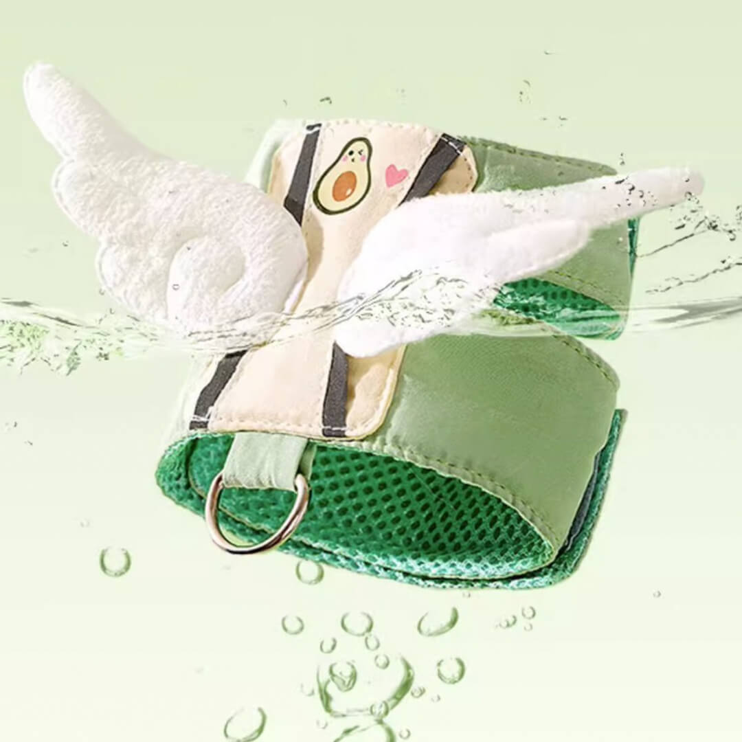 Avocado Angel Wings Cat Harness Underwater Showing Water-Repellent Feature | MissyMoMo