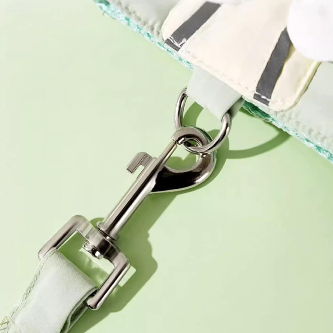 Metal Leash Attachment on Avocado Cat Harness | MissyMoMo