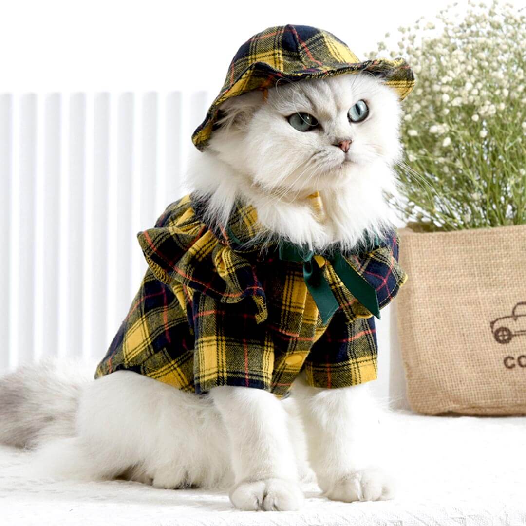 Bella Cat Shirt | Cat in Yellow Plaid Shirt | Cat Clothes | MissyMoMo