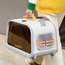 Load image into Gallery viewer, Carrying Grey Castle Cat Carrier by Handle | MissyMoMo
