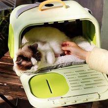 Load image into Gallery viewer, Petting Cat Inside Green Castle Cat Carrier | MissyMoMo
