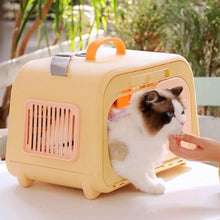 Load image into Gallery viewer, Petting Cat Inside Orange Castle Cat Carrier | MissyMoMo
