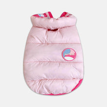 Load image into Gallery viewer, Pink Reversible Jacket for Cats | Striped &amp; Solid Puffer Style | MissyMoMo
