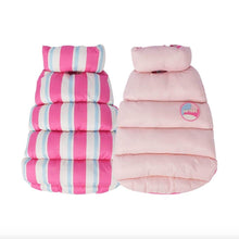Load image into Gallery viewer, Pink Reversible Jacket for Cats | Striped &amp; Solid Puffer Style | MissyMoMo
