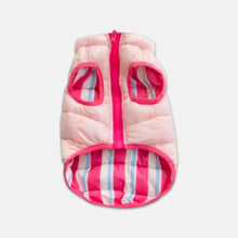 Load image into Gallery viewer, Pink Reversible Jacket for Cats | Striped &amp; Solid Puffer Style | MissyMoMo
