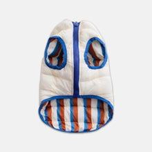 Load image into Gallery viewer, Cream Reversible Jacket for Cats | Striped &amp; Solid Puffer Style | MissyMoMo
