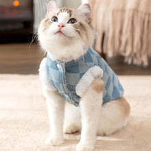 Load image into Gallery viewer, Cat in Blue Checkered Fleece Jacket | MissyMoMo
