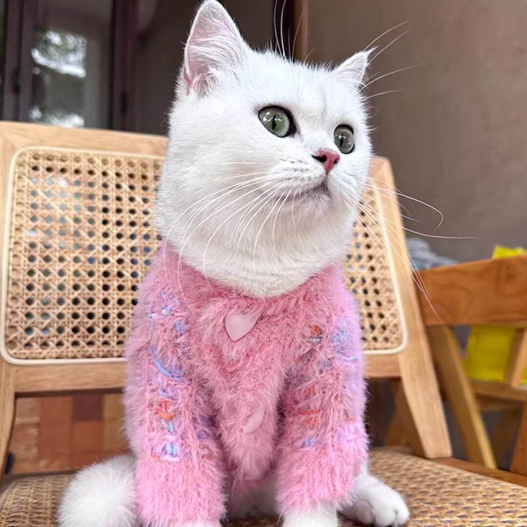 Cat in Pink Fuzzy Cat Cardigan | Knit Cat Cardigan | MissyMoMo