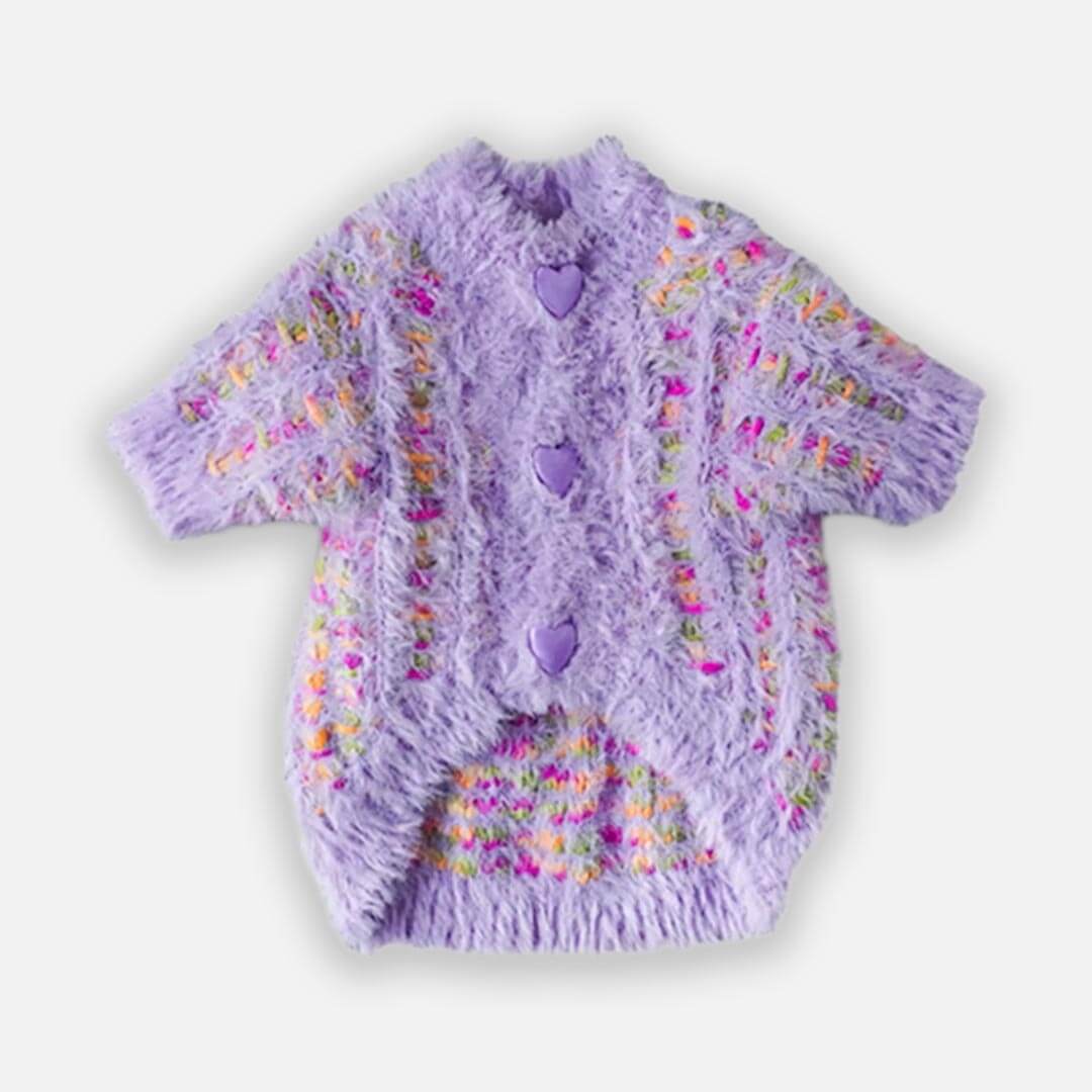 Purple Fuzzy Cat Cardigan with Heart Buttons | Cute Cat Sweater | MissyMoMo