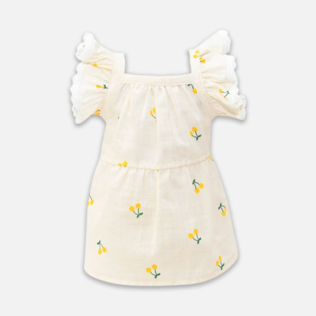 Yellow Cherry Print Dress for Cats & Kittens | MissyMoMo