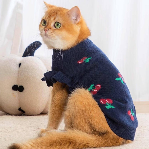 Cat in Navy Cherry Print Sweater | MissyMoMo