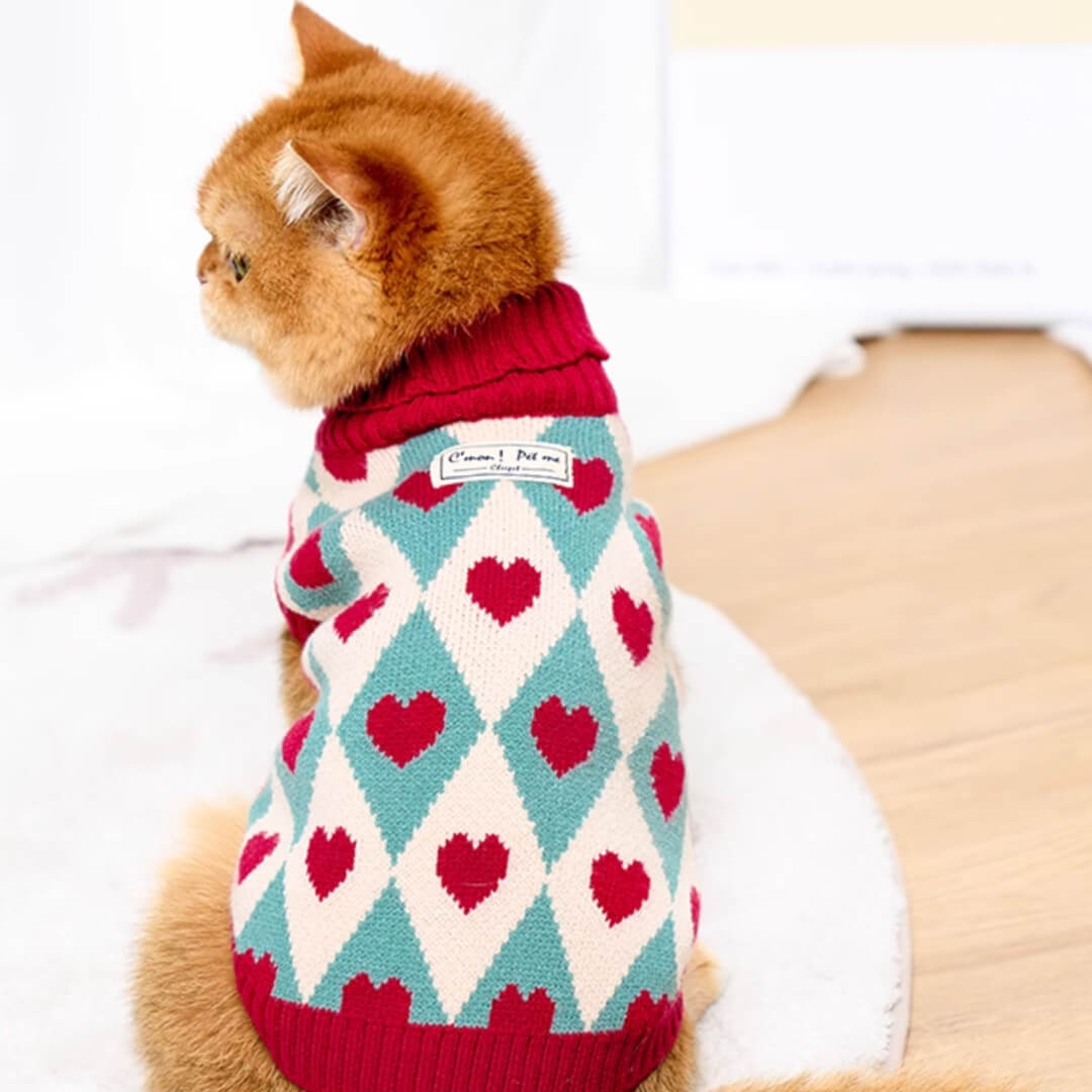 Cat in Red Heart Pattern Sweater | MissyMoMo