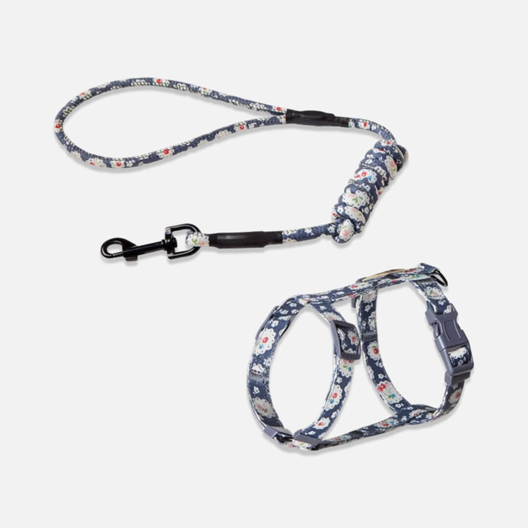 Daisy Navy Blue Cat Harness & Leash Set for Walking | H-Style Cat Harness for Walking | MissyMoMo