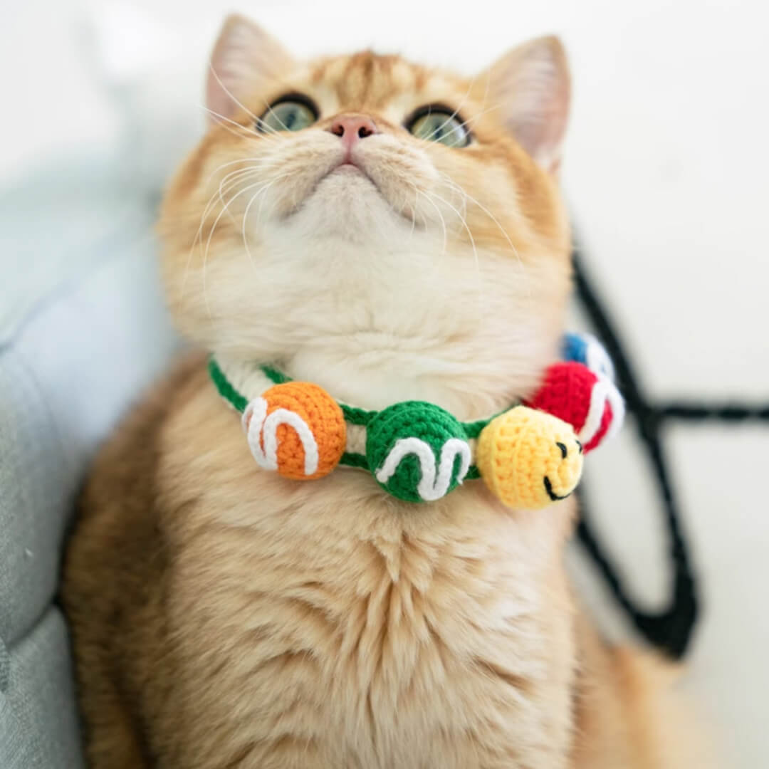 Cat in Handmade Colorful Balls Cat Collar | MissyMoMo