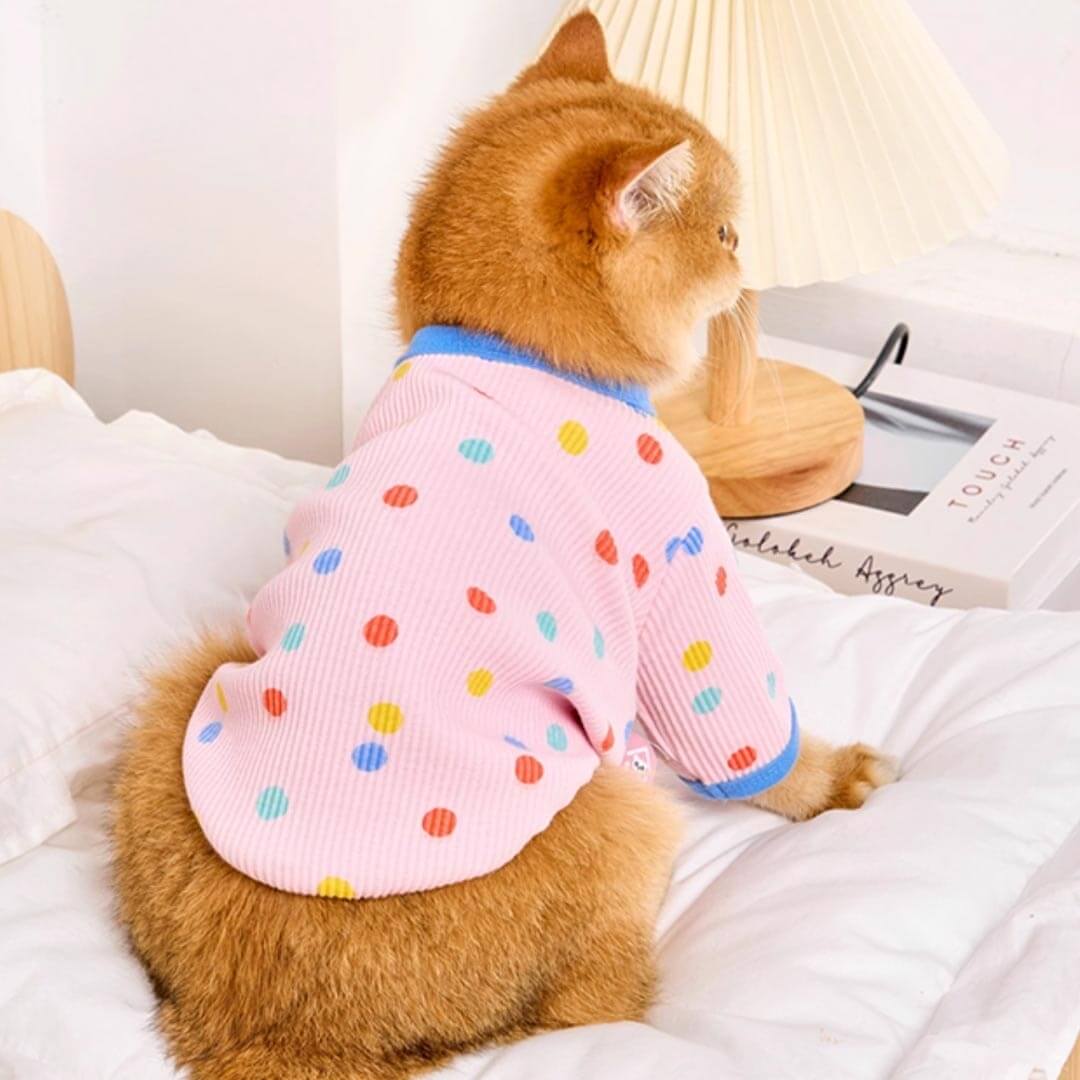 Cat in Cute Pink Polka Dot T-Shirt | MissyMoMo