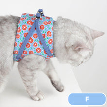 Load image into Gallery viewer, Blue Floral Print Fleur Cat Harness with Pink Bow | MissyMoMo
