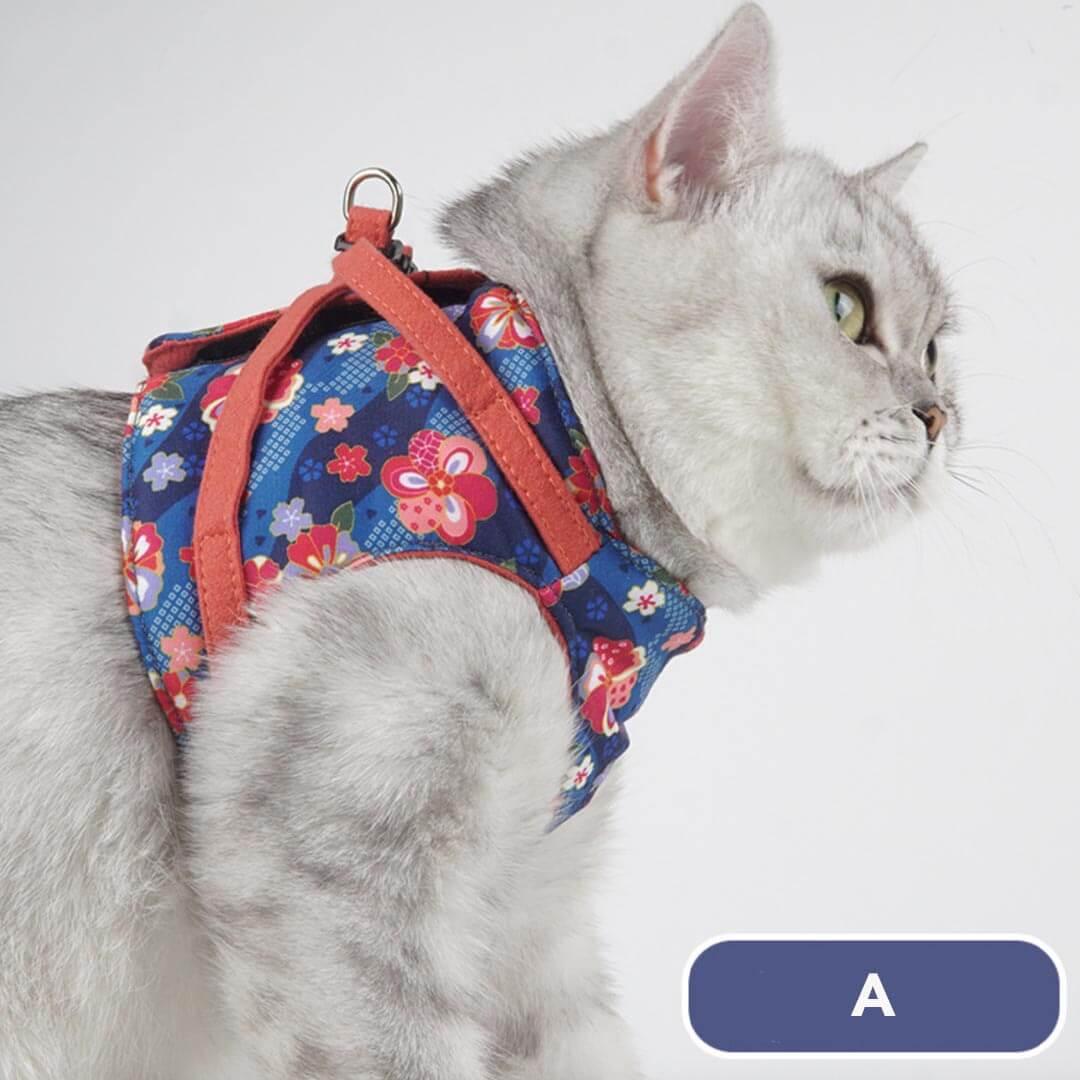 Cat Wearing Fleur Cat Harness with Adjustable Fit | MissyMoMo