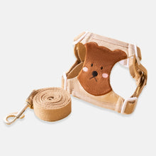 Load image into Gallery viewer, Lolly Cat Harness &amp; Leash Set In Beige With Embroidered Bear Design | MissyMoMo
