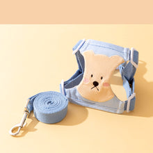 Load image into Gallery viewer, Lolly Cat Harness &amp; Leash Set In Blue With Embroidered Bear Design | MissyMoMo
