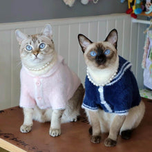 Load image into Gallery viewer, Pink And Navy Sailor Cat  Cardigans On Cats | Matching Cat Sweaters | MissyMoMo
