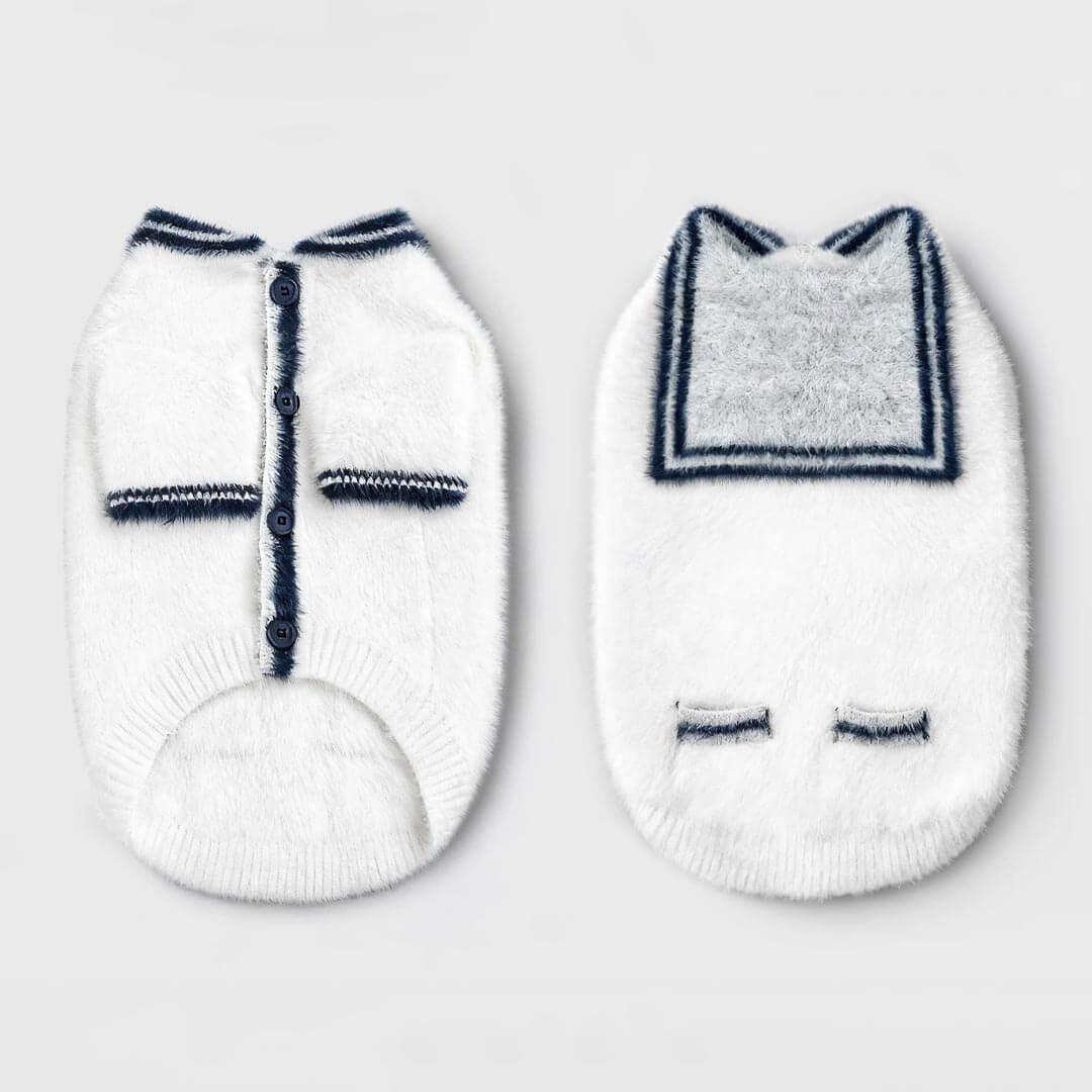 Front And Back White Sailor Cat Cardigan | Button Cat Sweater | MissyMoMo