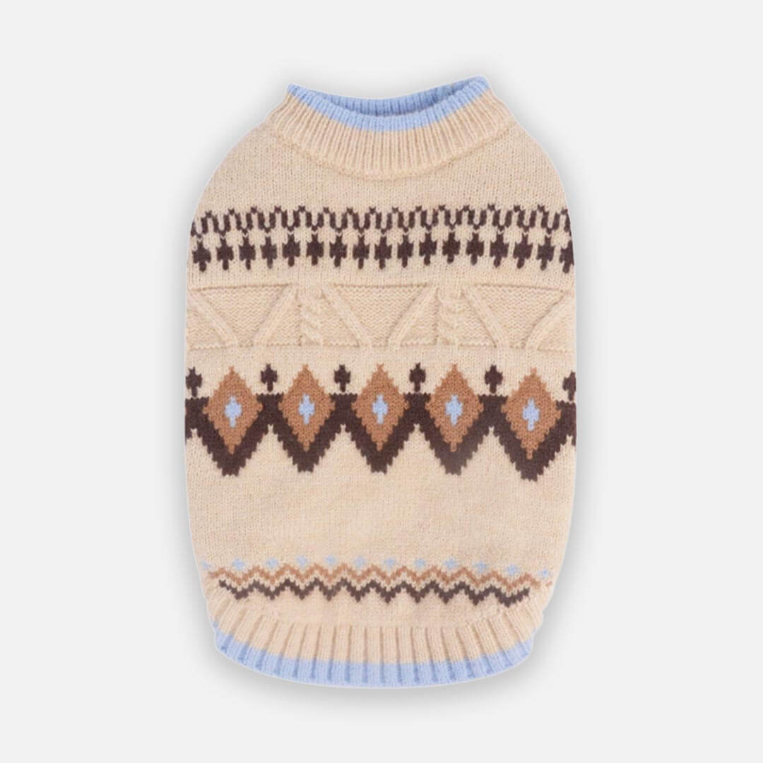 Fair Isle Beige Cat Sweater | Knitted Cat Jumper | MissyMoMo
