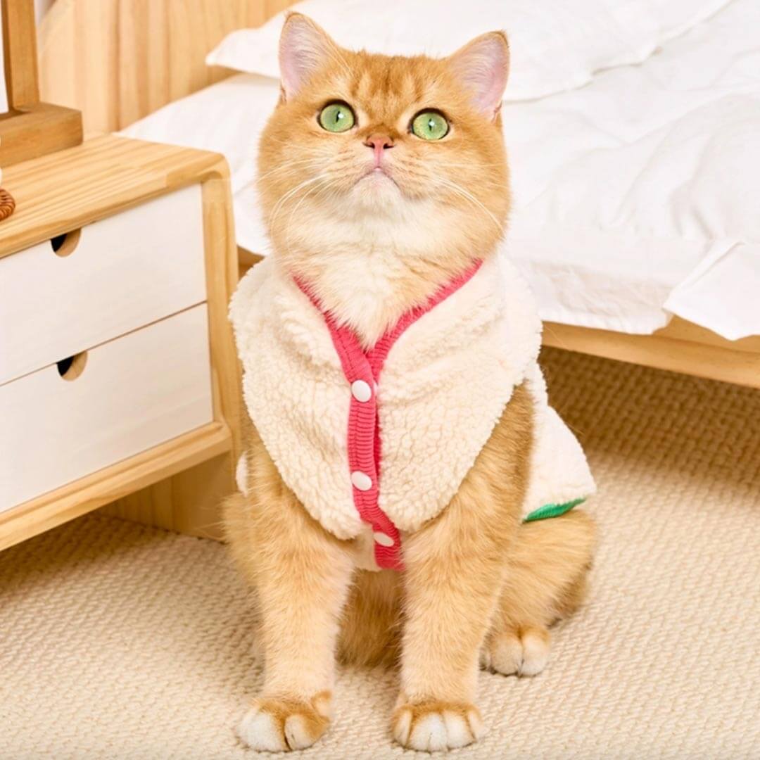 Cat in White Fleece Jacket | MissyMoMo