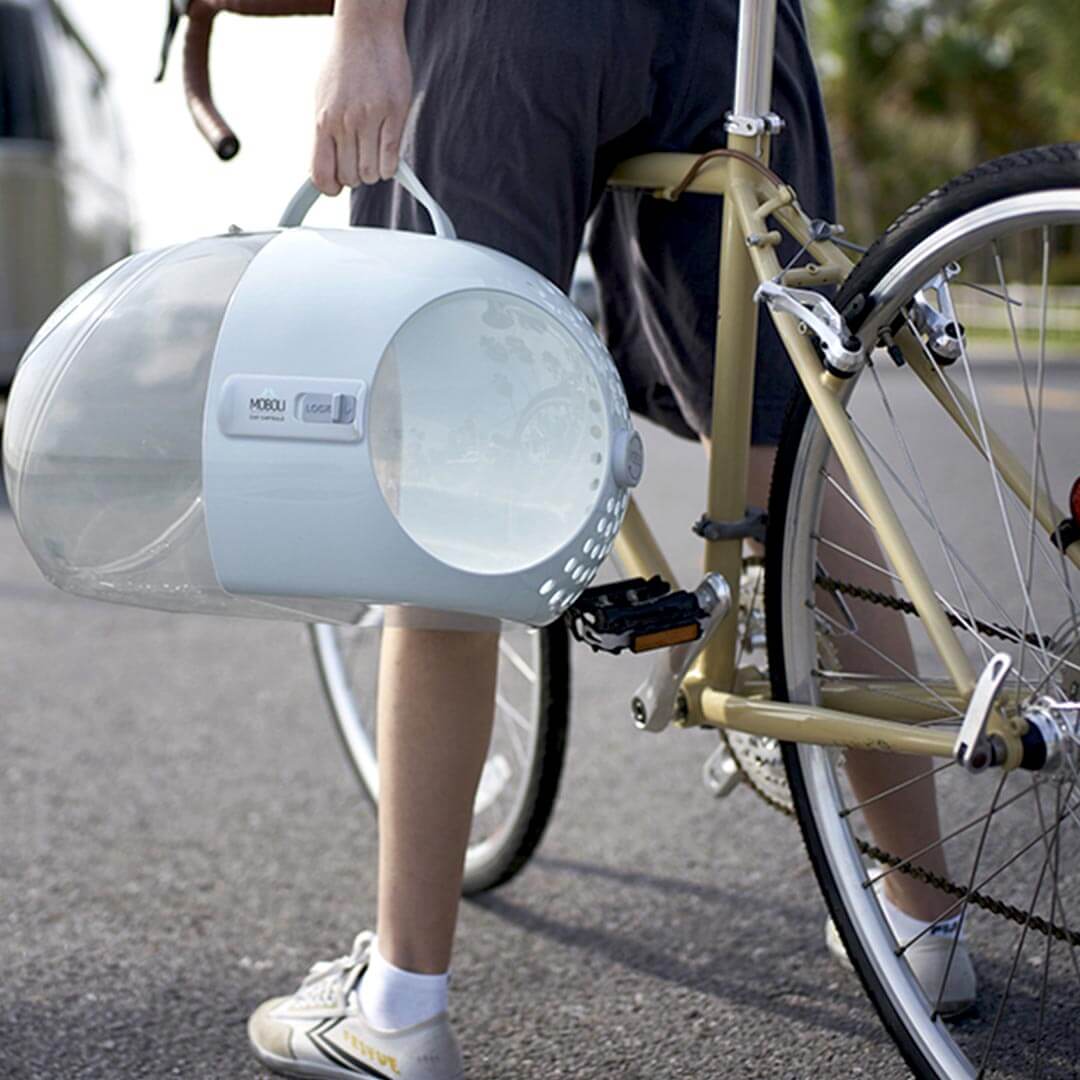 Person Holding Transparent Moboli Capsule Cat Carrier | MissyMoMo