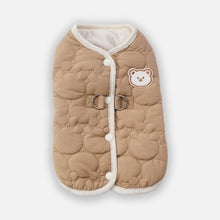 Load image into Gallery viewer, Brown Quilted Cat Jacket With Bear Patch | Cute Cat Winter Vest | MissyMoMo
