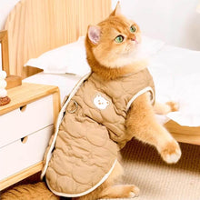 Load image into Gallery viewer, Cat Wearing Brown Quilted Jacket | Cute Bear Cat Vest | MissyMoMo

