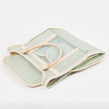 Load image into Gallery viewer, Foldable Cat Travel Carrier in Green Leather with Beige Trim | MissyMoMo
