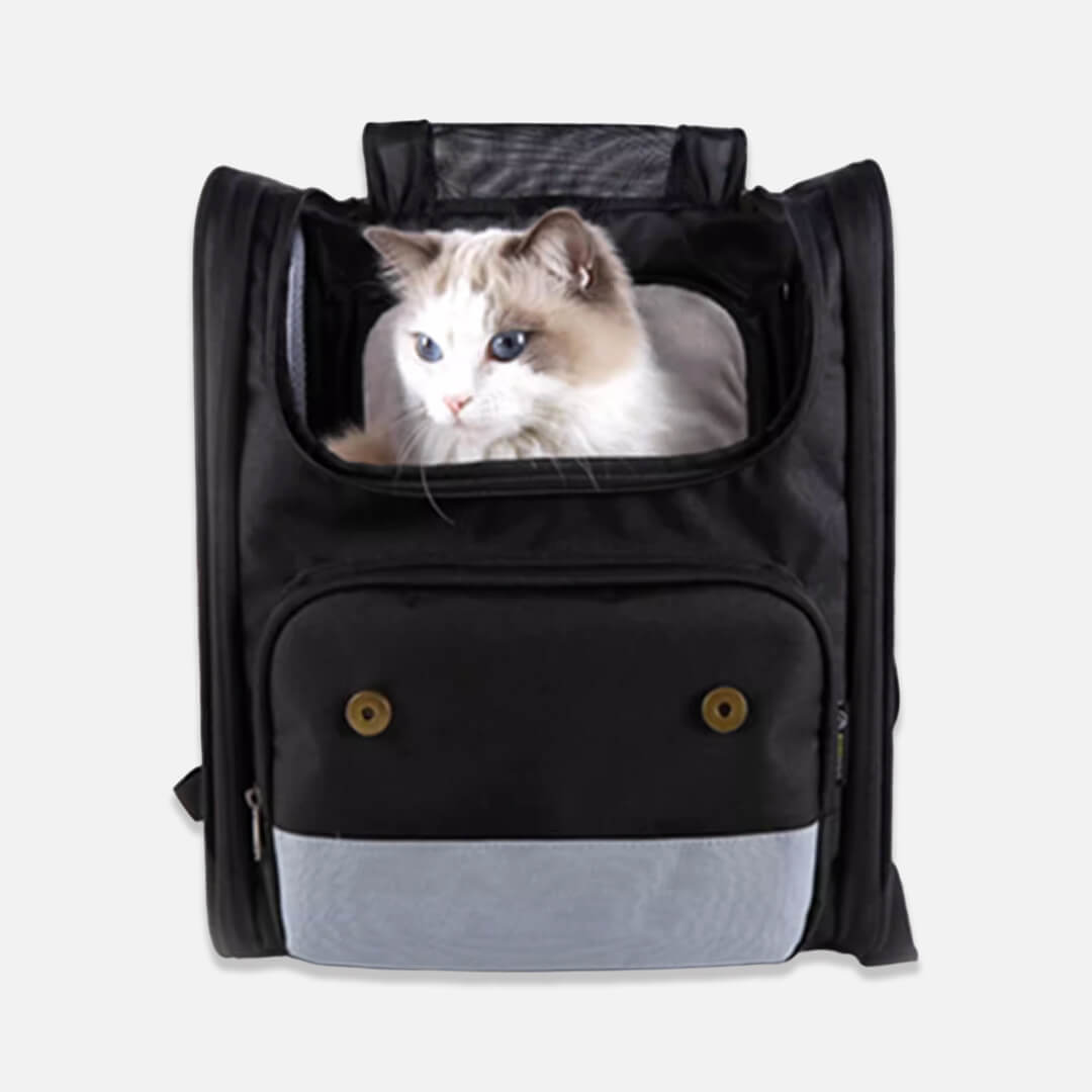 Cat Inside Paw Voyager Black Expandable Cat Backpack | Soft Cat Carrier | MissyMoMo
