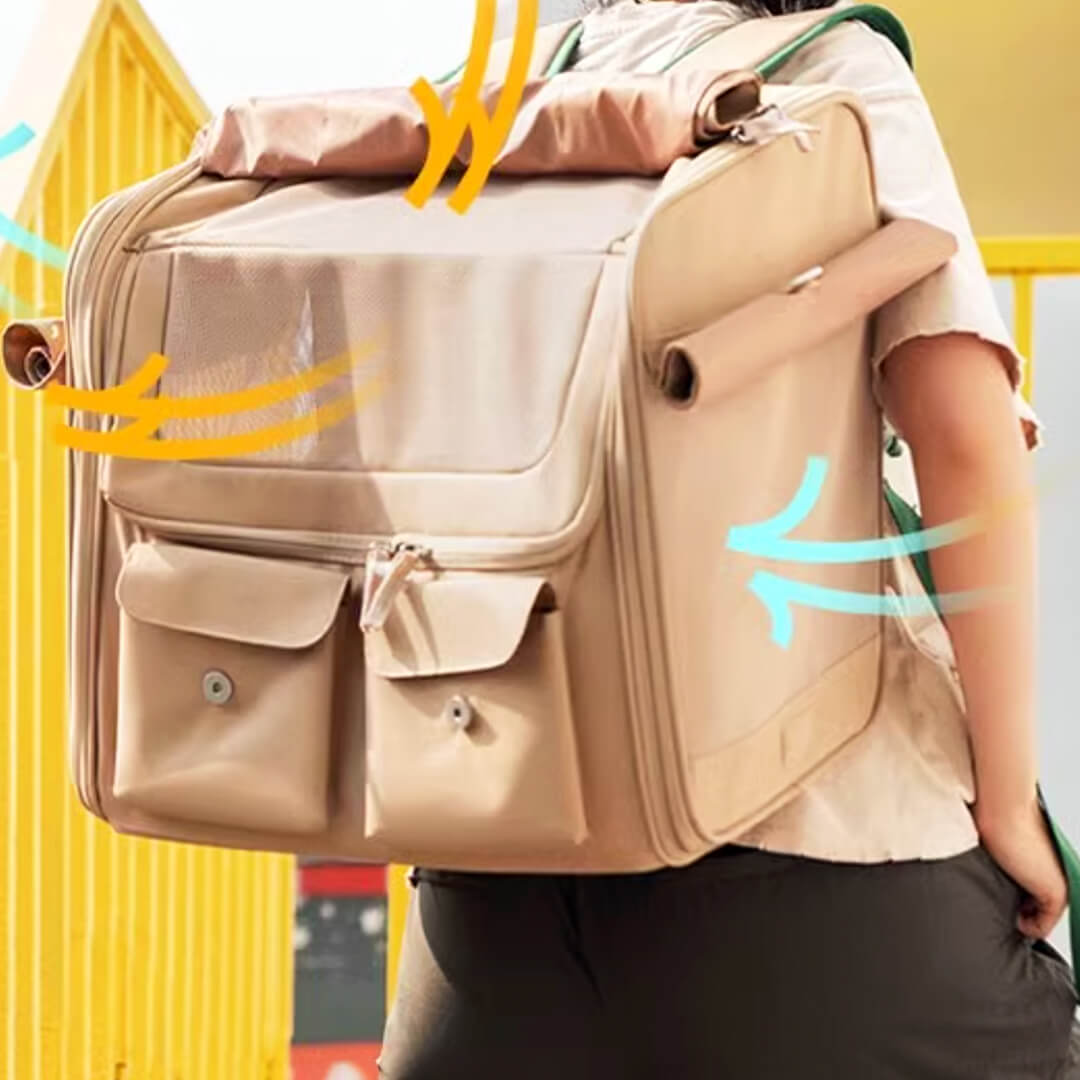 Breathable Mesh of Collapsible Brown Cat Backpack |  MissyMoMo