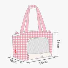 Load image into Gallery viewer, Dimensions of Pink Gingham Petdora Cat Carrier | MissyMoMo
