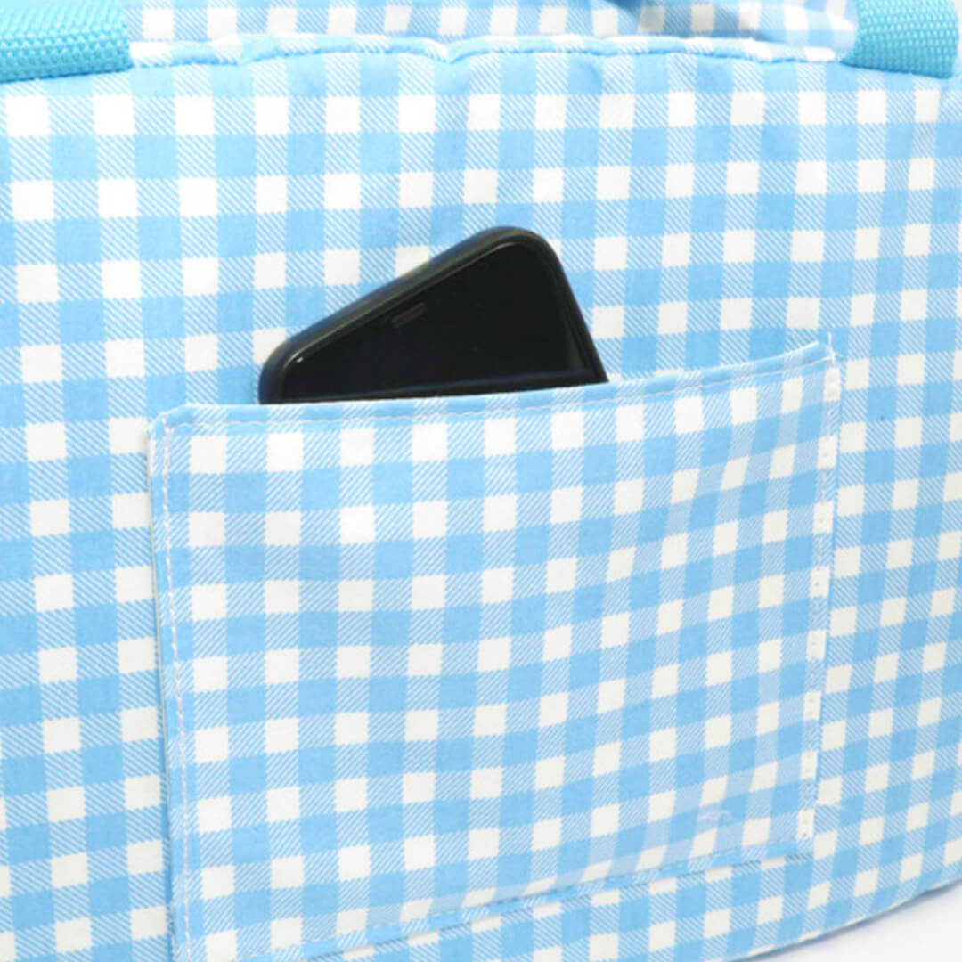 Blue Gingham Petdora Cat Carrier with Side Pocket | MissyMoMo