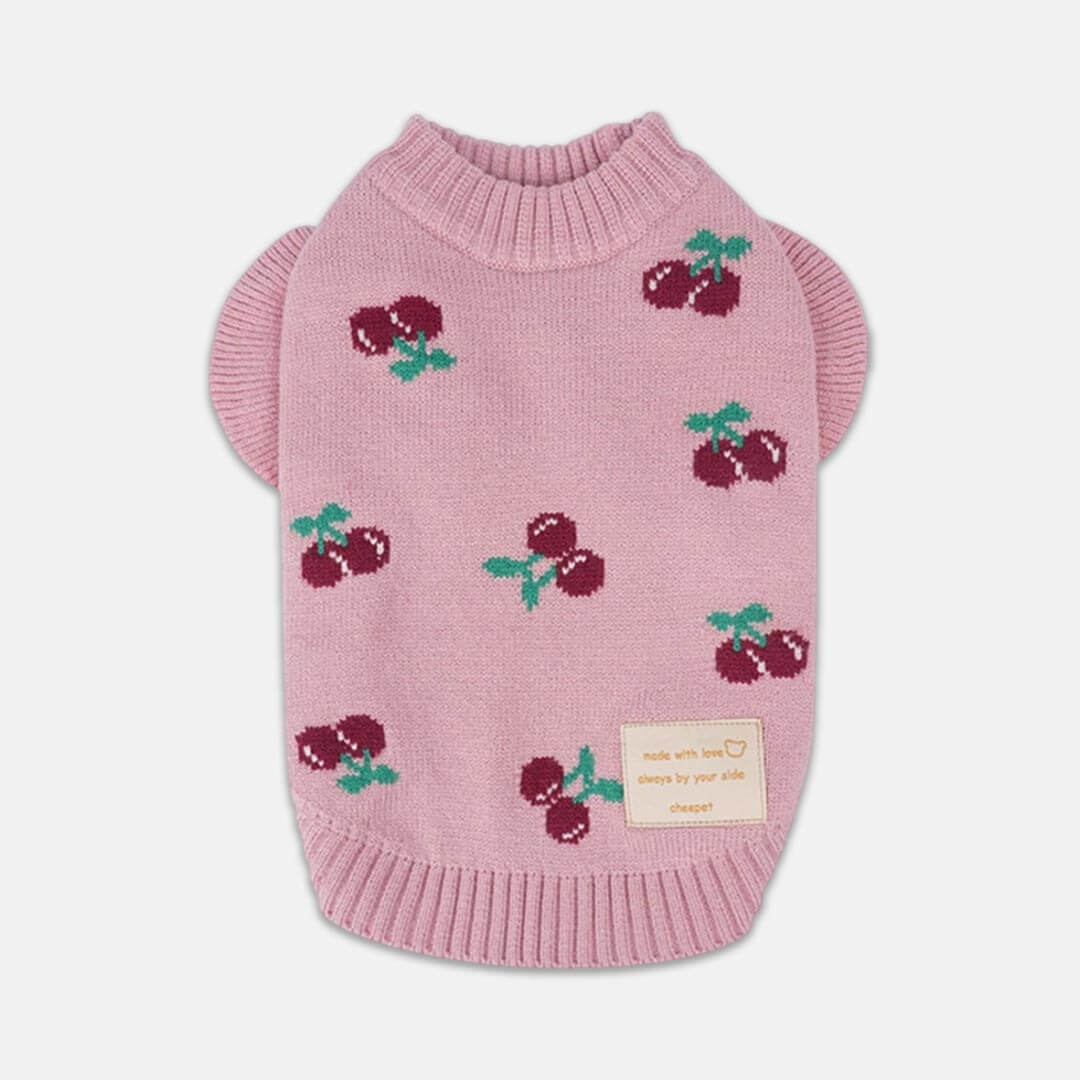 Pink Cherry Print Sweater for Cats & Kittens | MissyMoMo