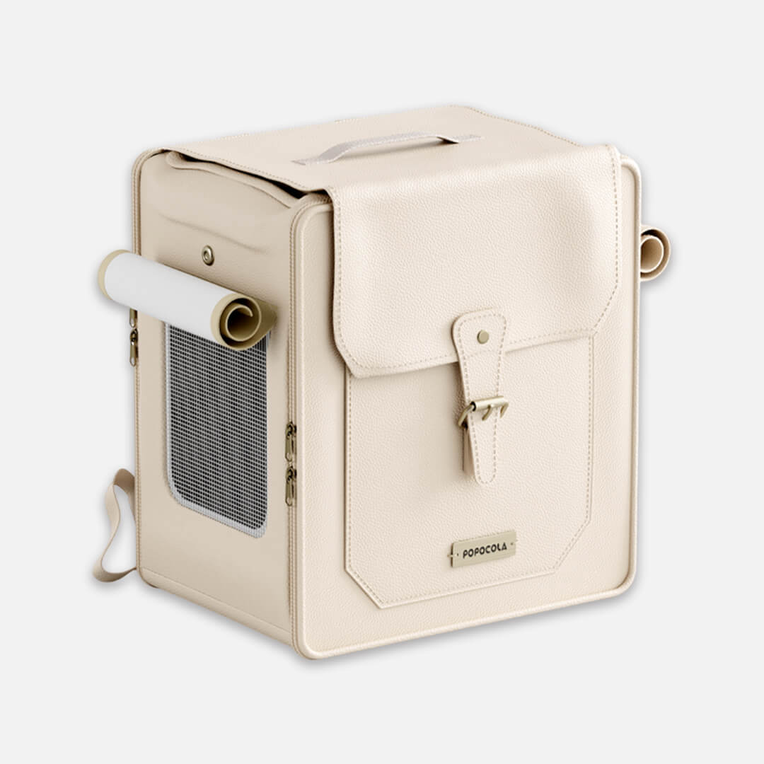 Popocola Cat Backpack | Beige Leather Cat Carrier | MissyMoMo